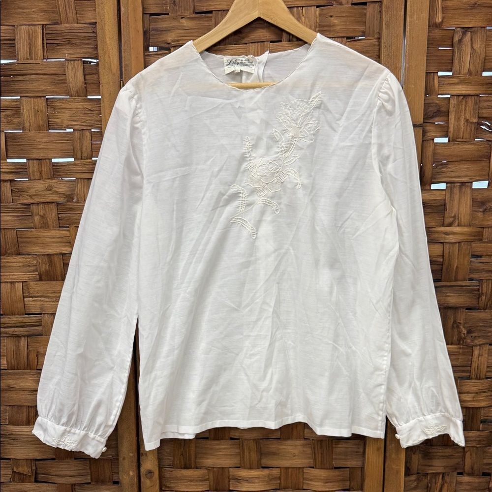 White Long Sleeve Blouse with Embroidery